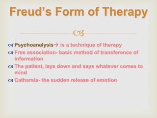 
Freud’s Division of the
Brain
Freud believed that the brain was
divided into three different parts
The Id (unconscious...