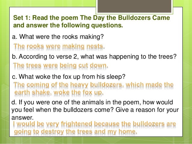 The Day The Bulldozers Came Poem Questions And Answers - malayhasind