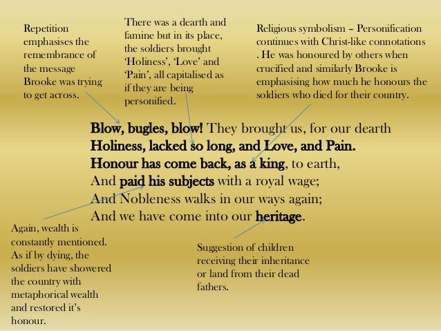 symbolism in the soldier by rupert brooke ‘the soldier’ by rupert brooke is a very emotional sonnet: the fact that it is a sonnet shows, i think, the love that the fighting men had for england. symbolism in the soldier by rupert brooke ‘the soldier’ by rupert brooke is a very emotional sonnet: the fact that it is a sonnet shows, i think, the love that the fighting men had for england.
