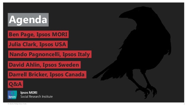 The Death of Polling Version 1 Public 2
Ben Page, Ipsos MORI
Agenda
Julia Clark, Ipsos USA
David Ahlin, Ipsos Sweden
Nando...