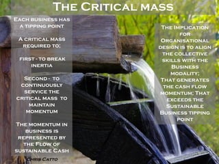 The Critical mass
Each business has
a tipping point
A critical mass
required to;
first - to break
inertia
Second - to
cont...