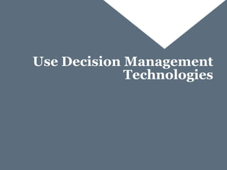 Decision Management In Context
Decision Management links these
technologies to the application context
Application Context...