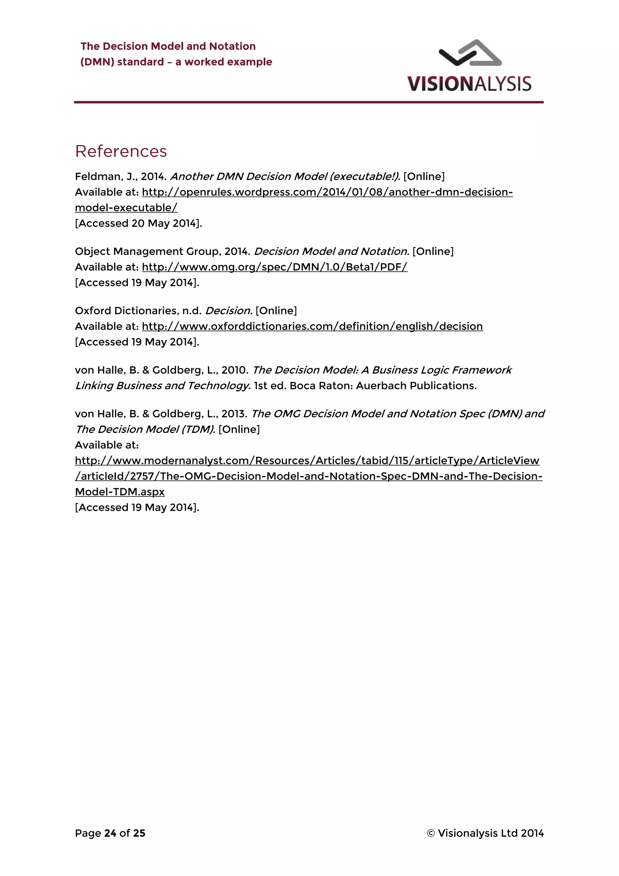 Decision model and notation (DMN standard explained. A worked example ...