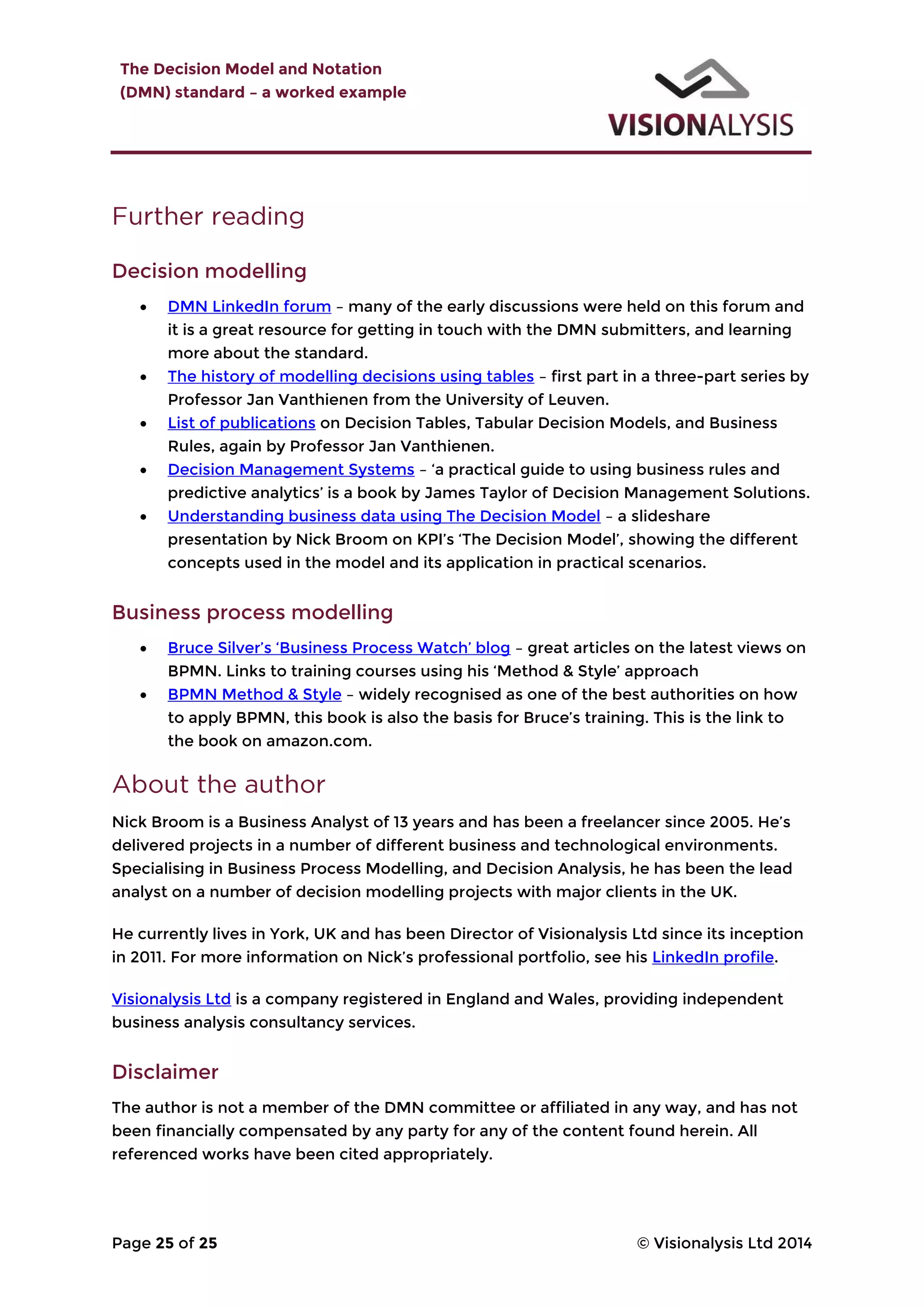 Decision model and notation (DMN standard explained. A worked example ...