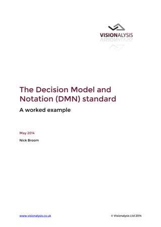 www.visionalysis.co.uk © Visionalysis Ltd 2014
The Decision Model and
Notation (DMN) standard
A worked example
May 2014
Nick Broom
 