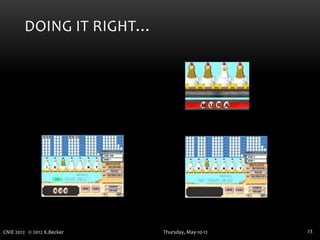 DOING IT RIGHT…




CNIE 2012 © 2012 K.Becker   Thursday, May-10-12   23
 