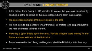 The Defence of Duffer’s Drift 29
• After defeat from Boers, Lt BF decided to correct his previous mistakes by
sending a pe...