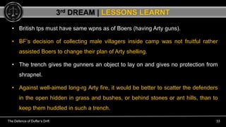 The Defence of Duffer’s Drift 33
• British tps must have same wpns as of Boers (having Arty guns).
• BF’s decision of coll...