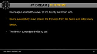 The Defence of Duffer’s Drift 39
• Boers again utilized the cover to fire directly on British locs.
• Boers successfully m...