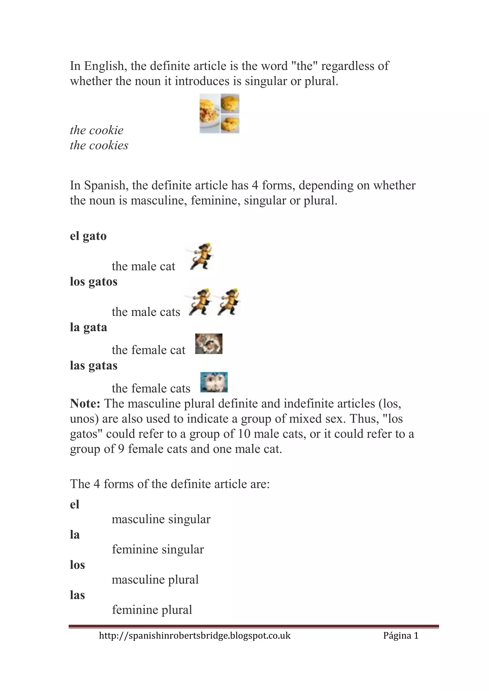 The definite article.el articulo definido. | PDF