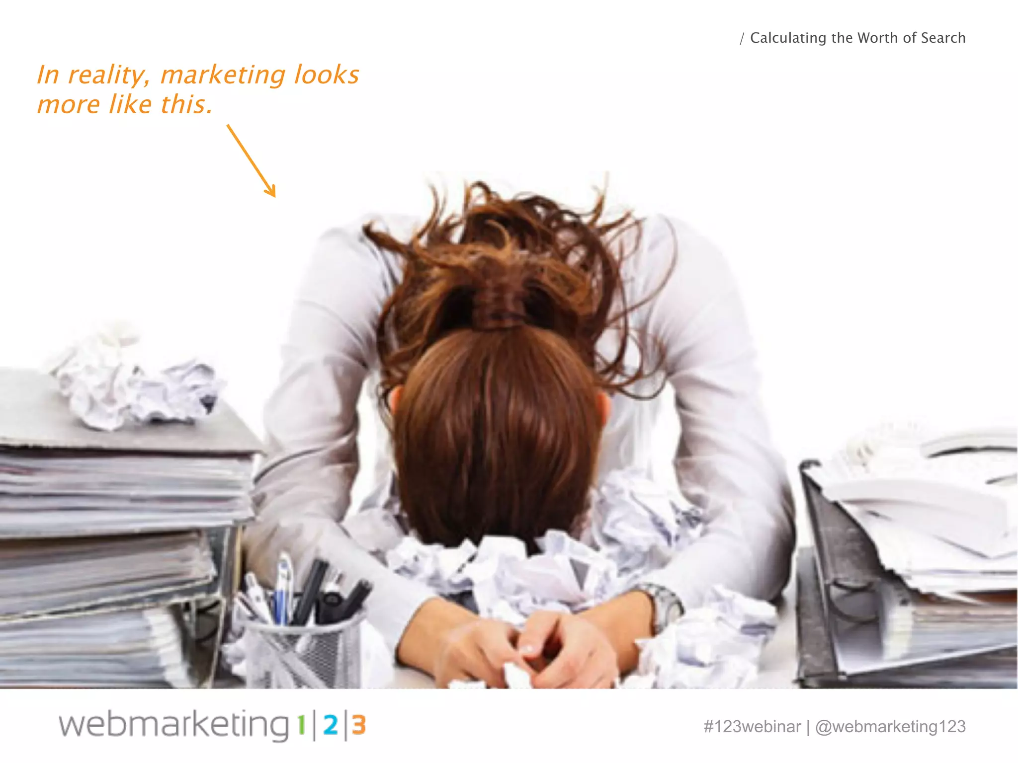 #123webinar | @webmarketing123 
In reality, marketing looks 
more like this. 
/ Calculating the Worth of Search 
 