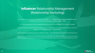 InfluencerRelationshipManagement
(RelationshipNurturing)
24
Therearevariouslevelsofinfluencerinvolvementinacampaign.Somema...