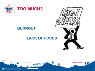 TOO MUCH?



BURNOUT

   LACK OF FOCUS




                   5
 