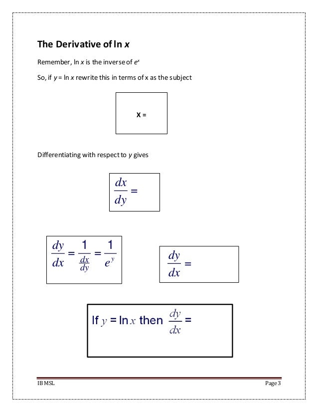 The Derivative Of E X And Lnx