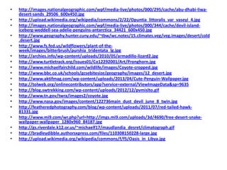 •
•
•
•
•
•
•
•
•
•
•
•
•
•
•
•
•
•
•

http://images.nationalgeographic.com/wpf/media-live/photos/000/295/cache/abu-dhabi-liwadesert-sands_29506_600x450.jpg
http://upload.wikimedia.org/wikipedia/commons/2/22/Opuntia_littoralis_var_vaseyi_4.jpg
http://images.nationalgeographic.com/wpf/media-live/photos/000/344/cache/devil-islandiceberg-weddell-sea-adelie-penguins-antarctica_34421_600x450.jpg
http://www.geography.hunter.cuny.edu/~tbw/wc.notes/15.climates.veg/veg.images/desert/cold
.desert.jpg
http://www.fs.fed.us/wildflowers/plant-of-theweek/images/bitterbrush/purshia_tridentata_lg.jpg
http://archies.info/wp-content/uploads/2010/05/armadillo-lizard2.jpg
http://www.turtletrack.org/Issues01/Co12292001/Art/Pronghorn.jpg
http://www.michaelfairchild.com/wildlife/images/Coyote-cropped.jpg
http://www.bbc.co.uk/schools/gcsebitesize/geography/images/12_desert.jpg
http://www.aktifmag.com/wp-content/uploads/2013/04/Cute-Penguin-Wallpaper.jpg
http://tolweb.org/onlinecontributors/app?service=external/ViewImageData&sp=9635
http://blog.swtrekking.com/wp-content/uploads/2012/12/pvmislto.gif
http://www.tn.gov/twra/images2/coyote.jpg
http://www.nasa.gov/images/content/122736main_dust_devil_june_8_twin.jpg
http://featheredphotography.com/blog/wp-content/uploads/2011/07/red-tailed-hawk81331.jpg
http://www.mi9.com/wr.php?url=http://imgs.mi9.com/uploads/3d/4690/free-desert-snakewallpaper-wallpaper_1280x960_84187.jpg
http://gs.riverdale.k12.or.us/~michaelf17/maudlandia_desret/climatograph.gif
http://bradleydibble.authorsxpress.com/files/110308150228-large.jpg
http://upload.wikimedia.org/wikipedia/commons/f/f5/Oasis_in_Libya.jpg

 