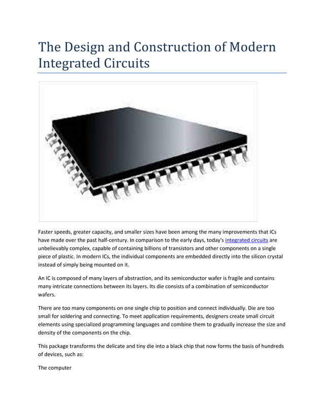 The Design and Construction of Modern Integrated Circuits | PDF