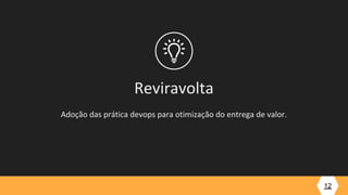 Reviravolta
Adoção das prática devops para otimização do entrega de valor.
12
 