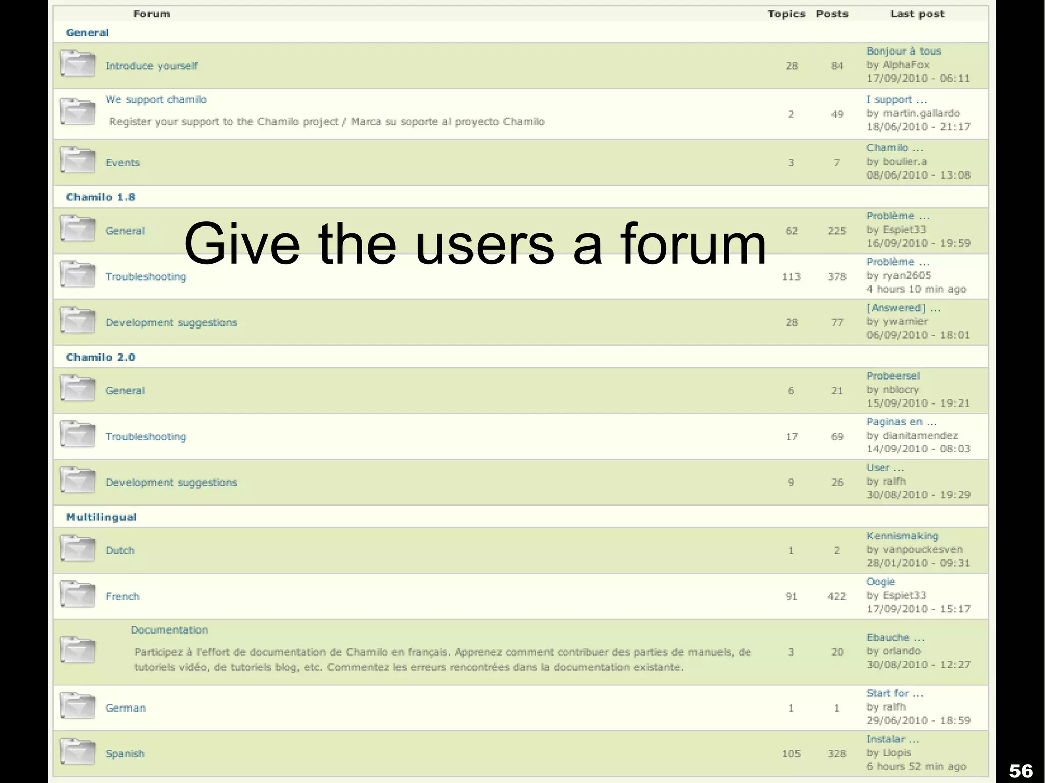 Give the users a forum




                         56
 
