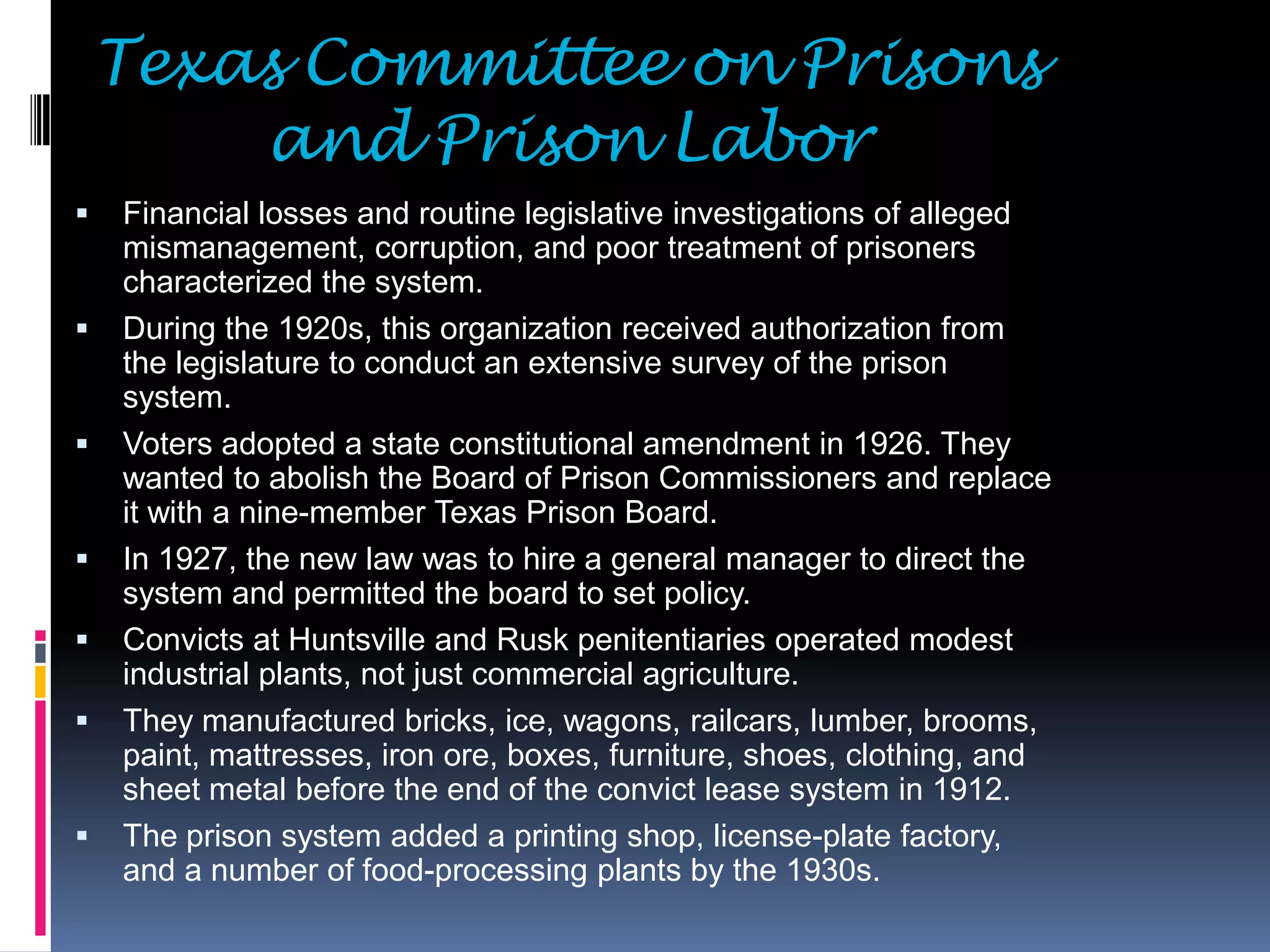 The development of the texas prison system | PPT