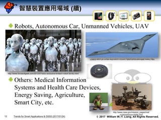 © 2017 William W.-Y. Liang, All Rights Reserved.
智慧裝置應用場域 (續)
Robots, Autonomous Car, Unmanned Vehicles, UAV
Others: Medic...