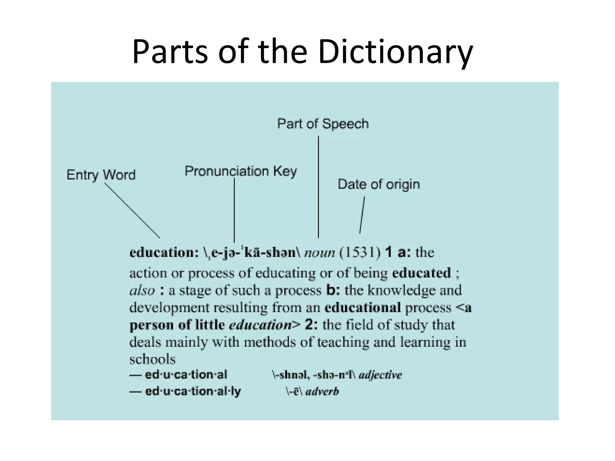 Parts of the Dictionary 