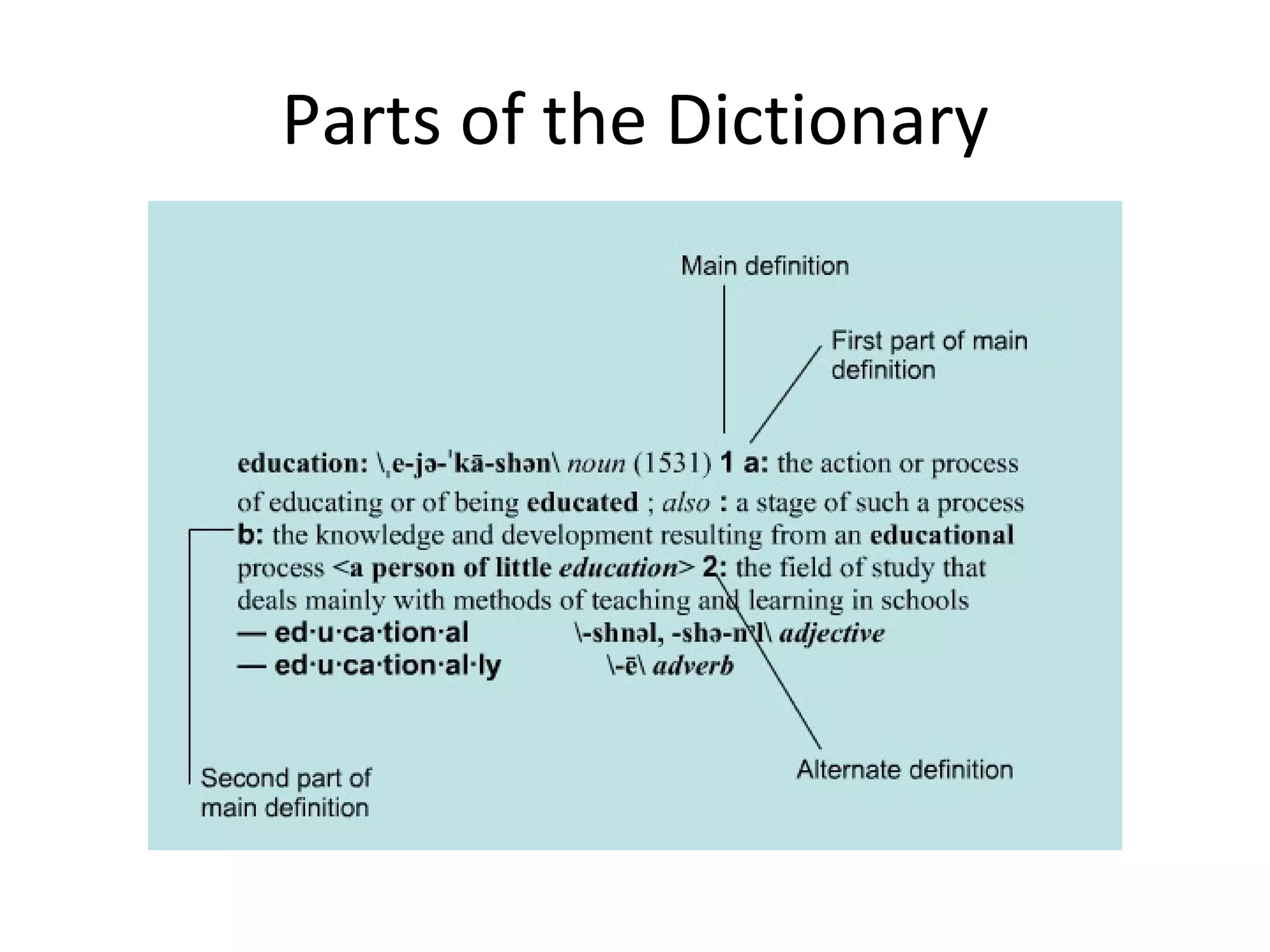 Parts of the Dictionary 
