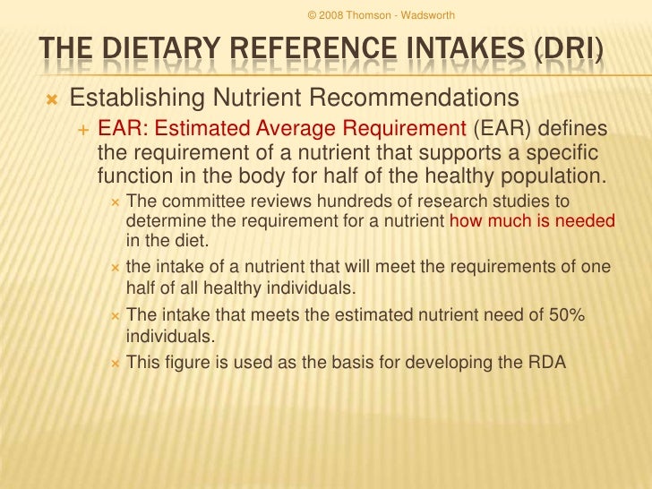 The Dietary Reference Intakes (Dri)