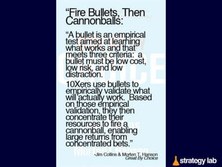 A deeply held core ideology
company both a strong sense
and a thread of continuity that
organization together in the
change.

gives a
of identity
holds the
face of
-Jim Collins

 