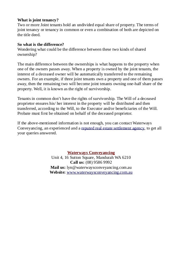 The difference between joint tenants & tenants in common