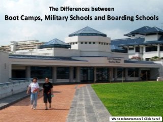 The Differences between
Boot Camps, Military Schools and Boarding Schools




                                    Want to know more? Click here!
 