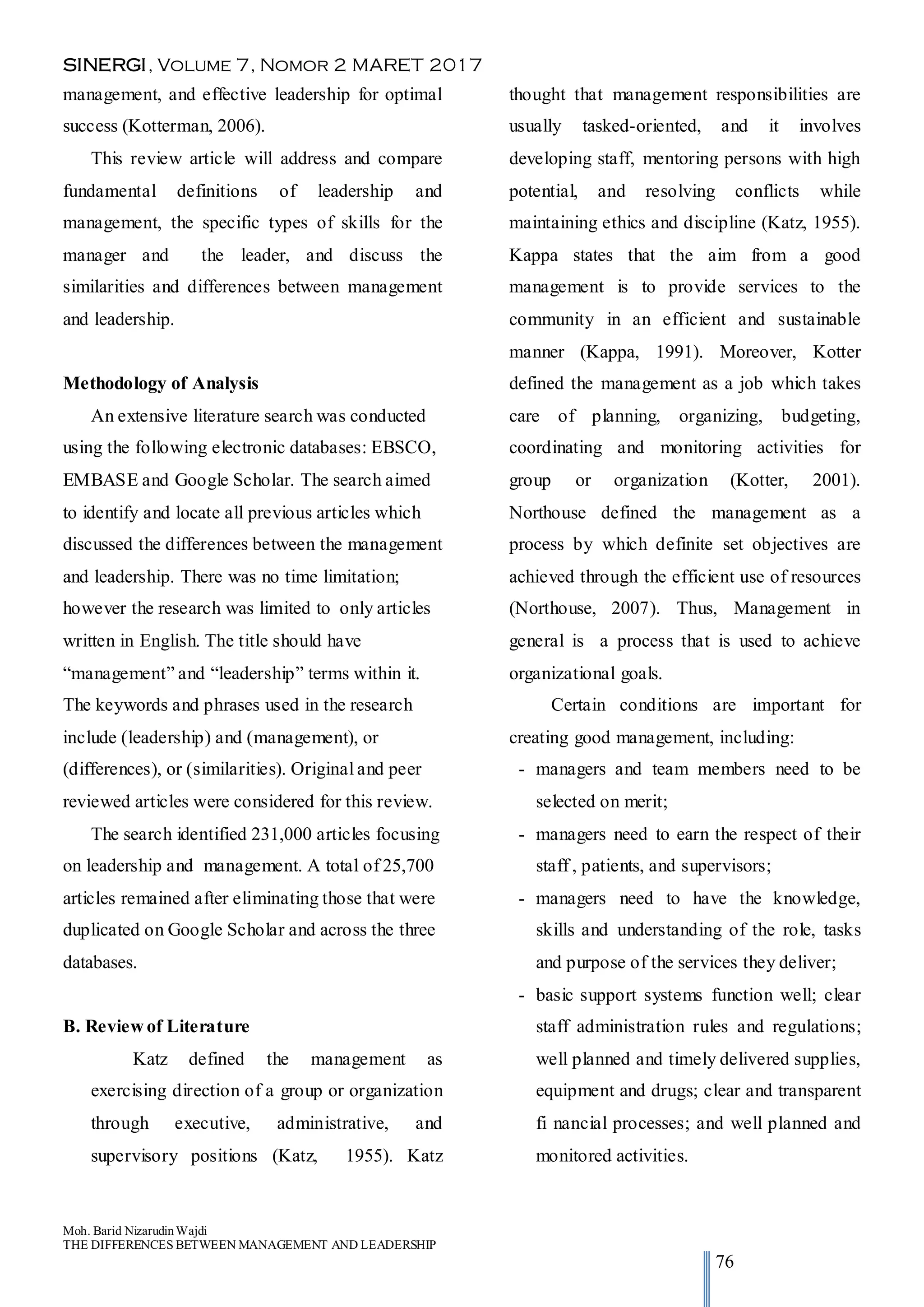 The Differences Between Management And Leadership Pdf