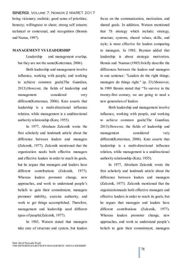 The Differences Between Management And Leadership Pdf