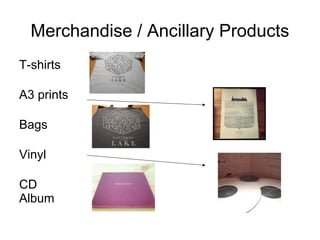 Merchandise / Ancillary Products
T-shirts
A3 prints
Bags
Vinyl
CD
Album
 