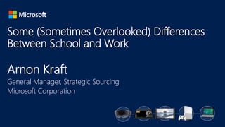 Some (Sometimes Overlooked) Differences
Between School and Work
Arnon Kraft
General Manager, Strategic Sourcing
Microsoft Corporation
 