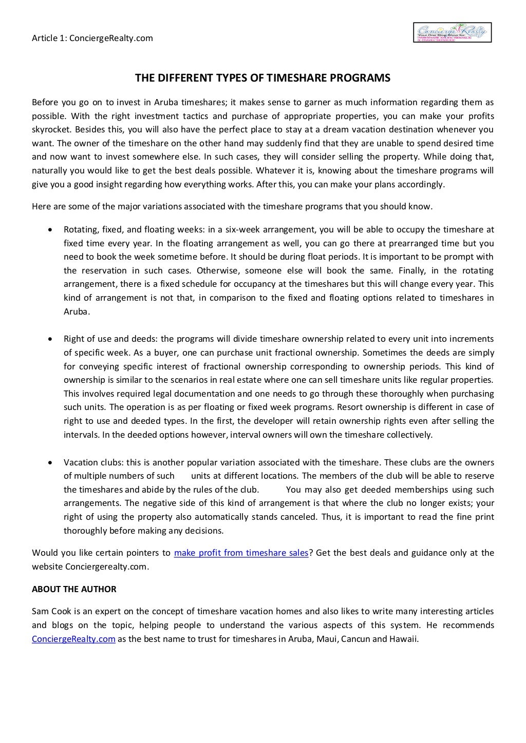 The Different Types of Timeshare Programs