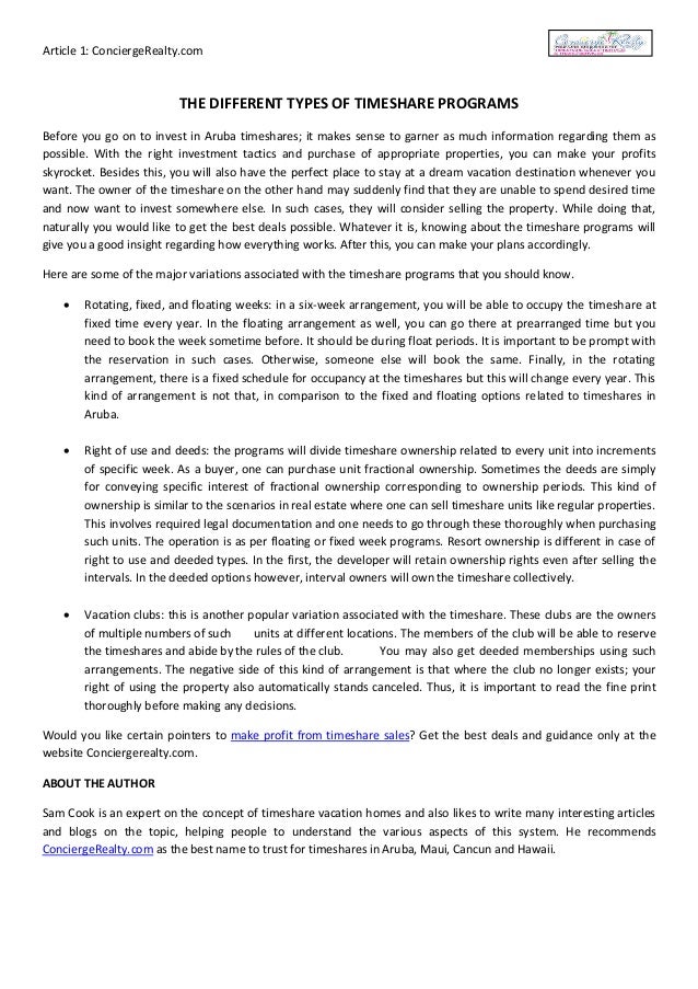 The Different Types of Timeshare Programs