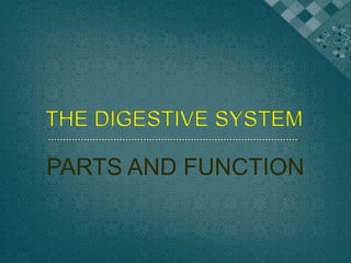 THE DIGESTIVE SYSTEM

PARTS AND FUNCTION
 