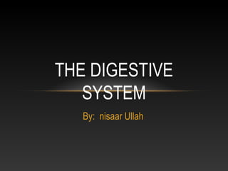 THE DIGESTIVE
   SYSTEM
   By: nisaar Ullah
 