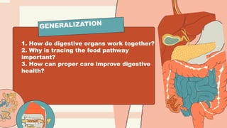 1. How do digestive organs work together?
2. Why is tracing the food pathway
important?
3. How can proper care improve digestive
health?
GENERALIZATION
 