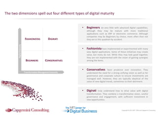 The two dimensions spell out four different types of digital maturity

•

•

BEGINNERS

Fashionista have implemented or ex...