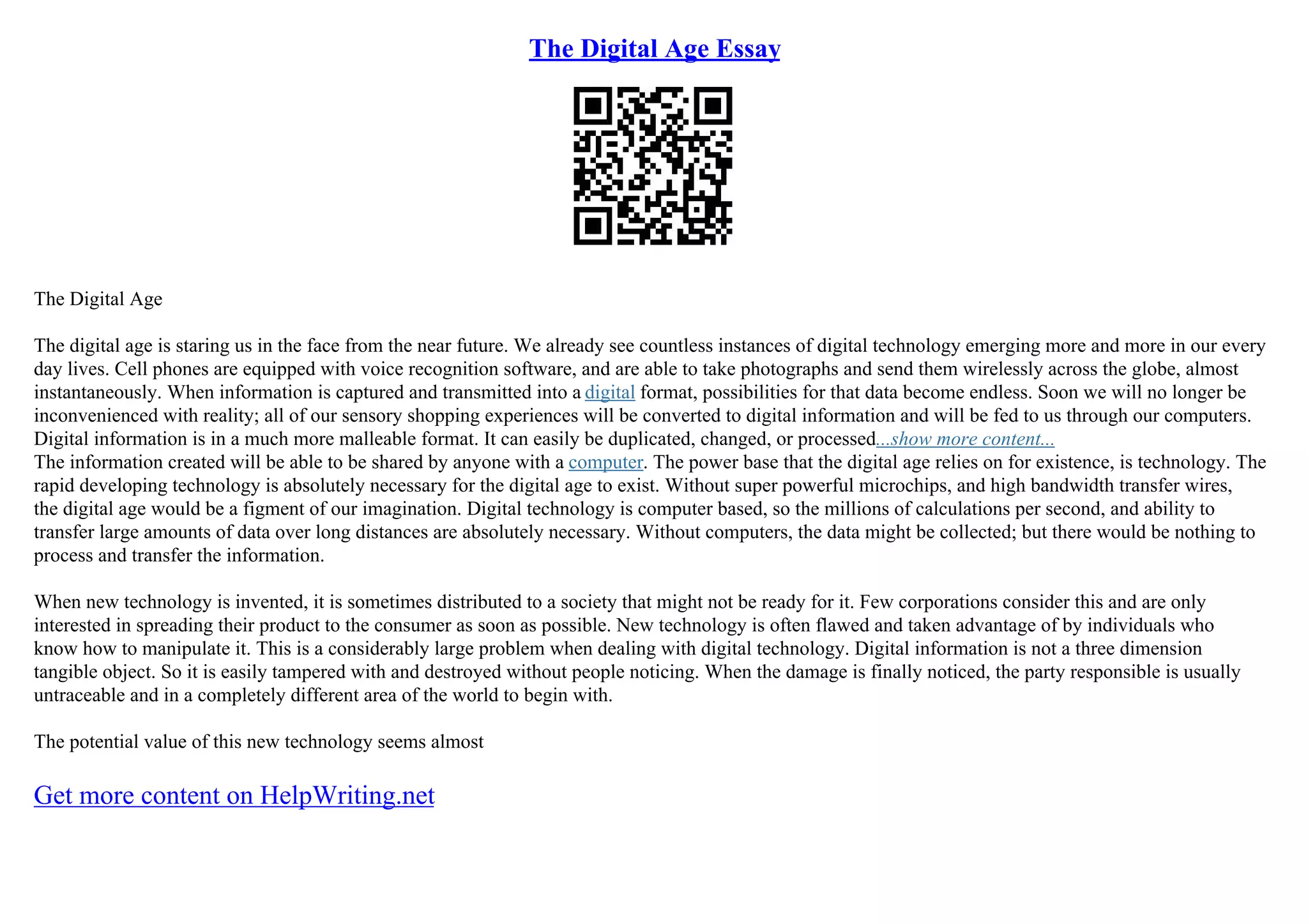 The Digital Age Essay | PDF