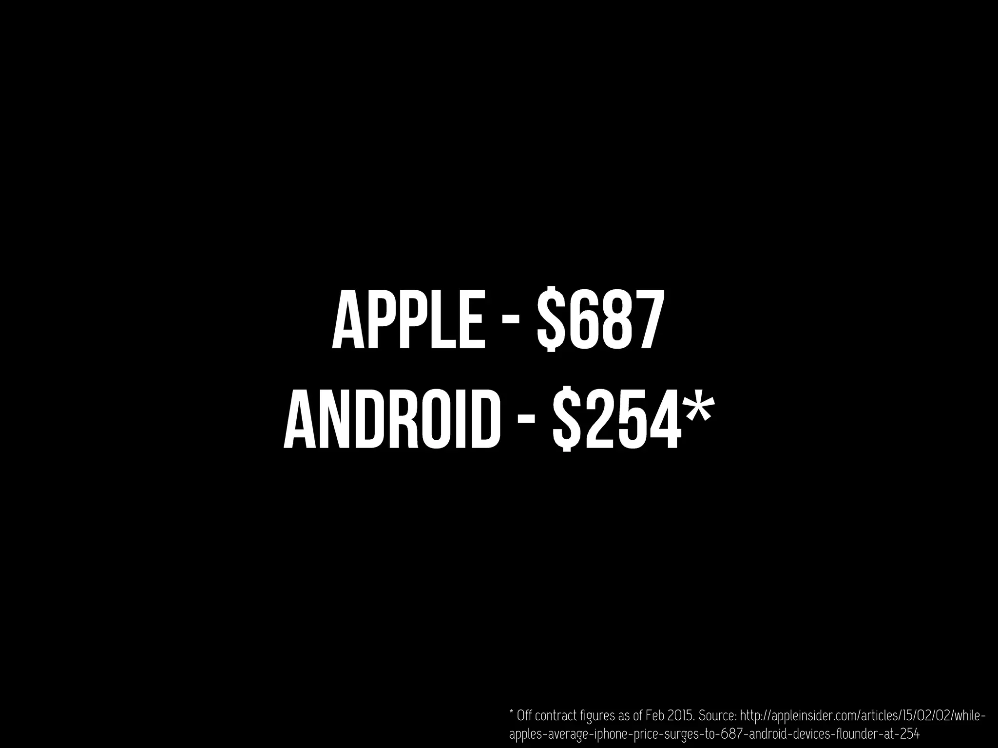 * Off contract figures as of Feb 2015. Source: http://appleinsider.com/articles/15/02/02/while-
apples-average-iphone-price-surges-to-687-android-devices-flounder-at-254
 