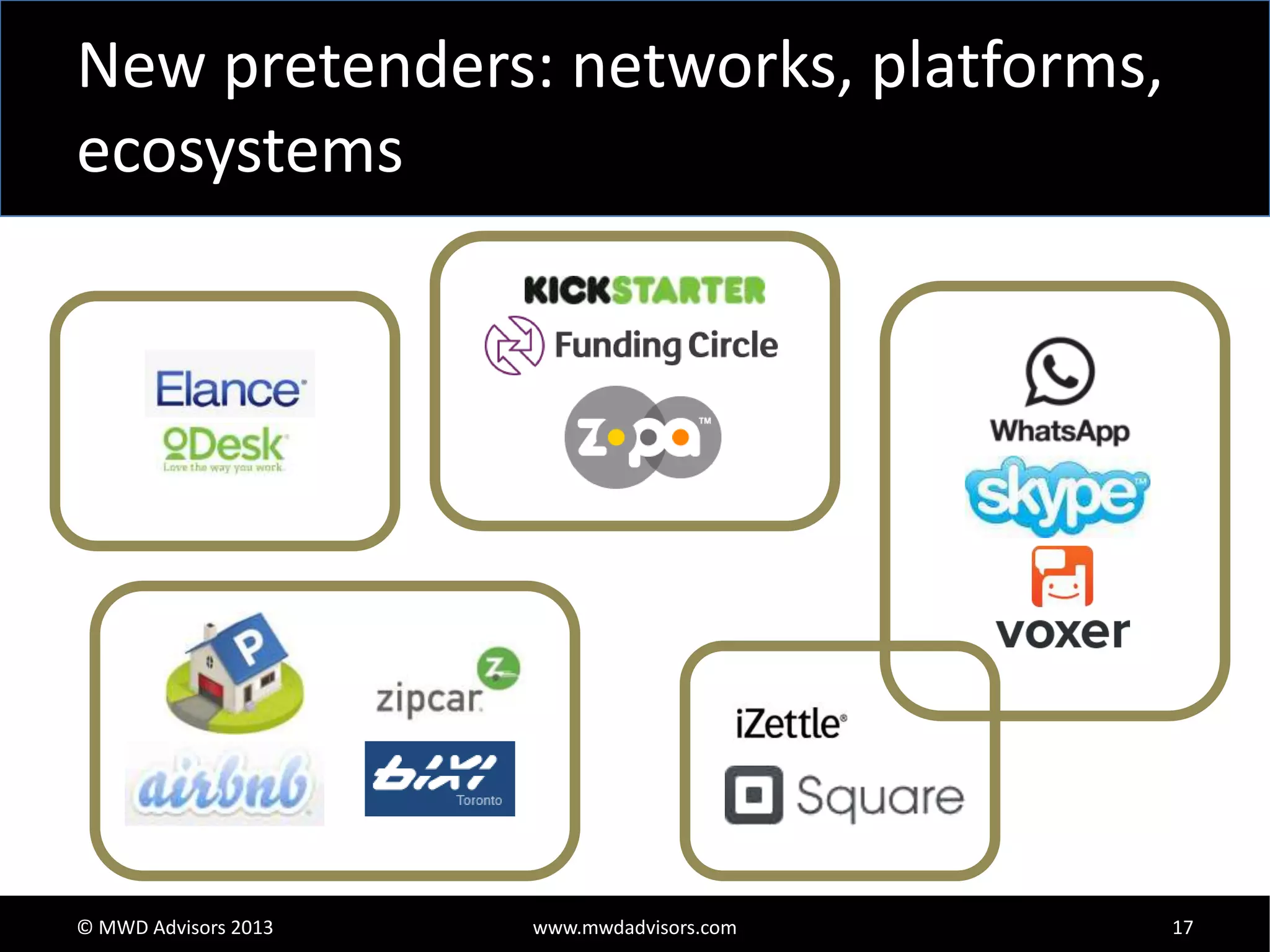 New pretenders: networks, platforms,
ecosystems

© MWD Advisors 2013

www.mwdadvisors.com

17

 