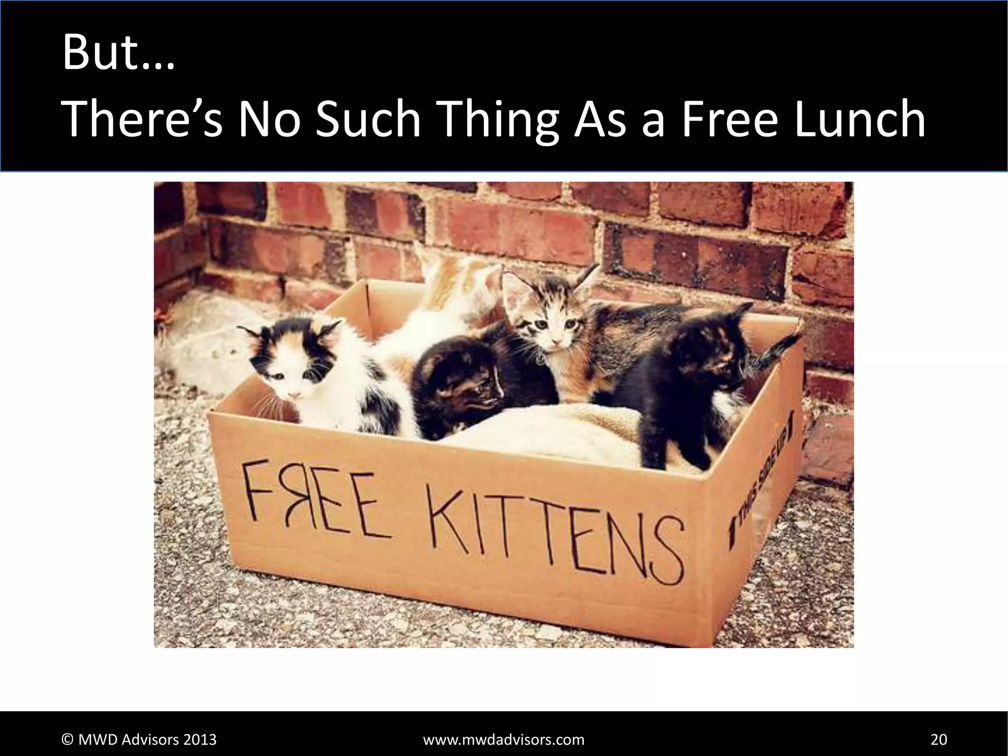 But…
There’s No Such Thing As a Free Lunch

© MWD Advisors 2013

www.mwdadvisors.com

20

 