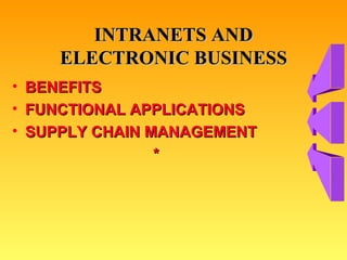 INTRANETS AND ELECTRONIC BUSINESS BENEFITS FUNCTIONAL APPLICATIONS SUPPLY CHAIN MANAGEMENT * 