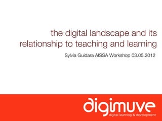 the digital landscape and its
relationship to teaching and learning
            Sylvia Guidara AISSA Workshop 03.05.2012
 