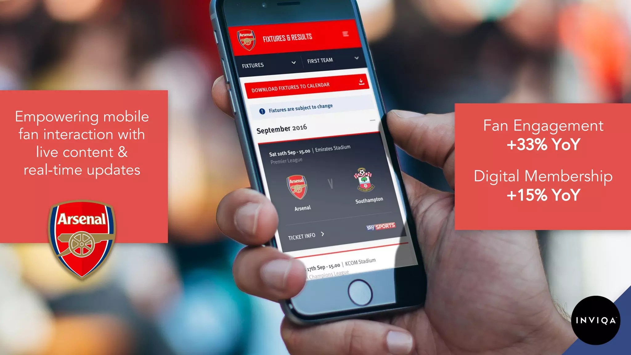 Empowering mobile
fan interaction with
live content &
real-time updates
Fan Engagement
+33% YoY
Digital Membership
+15% YoY
 