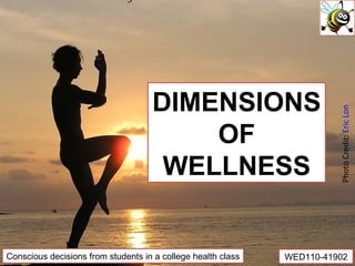 DIMENSIONS OF WELLNESS Conscious decisions from students in a college health class WED110-41902 Photo Credit:  Eric Lon 