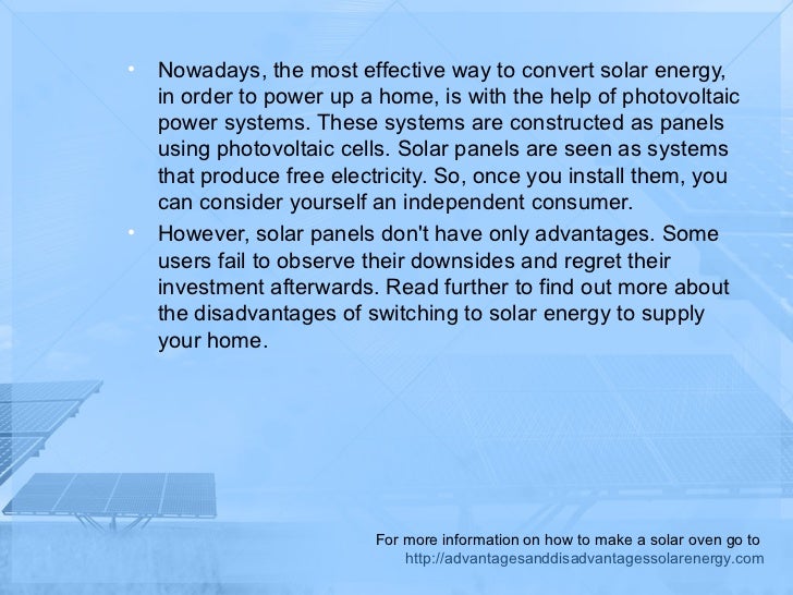 The disadvantages of solar energy in the home