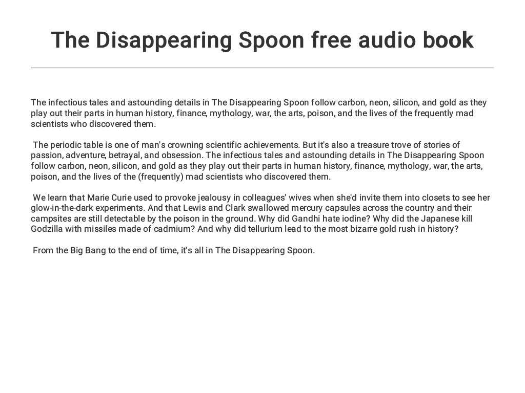 The Disappearing Spoon free audio book
